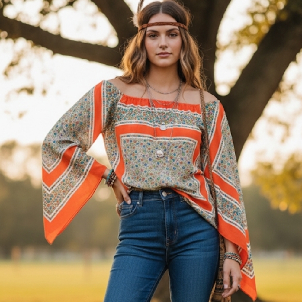 Vintage 70's angel sleeve off shoulder top size M/L